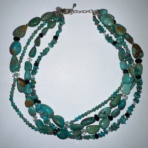 Silpada Sterling Silver, Turquoise & Obsidian Beaded Multi Strand Necklace